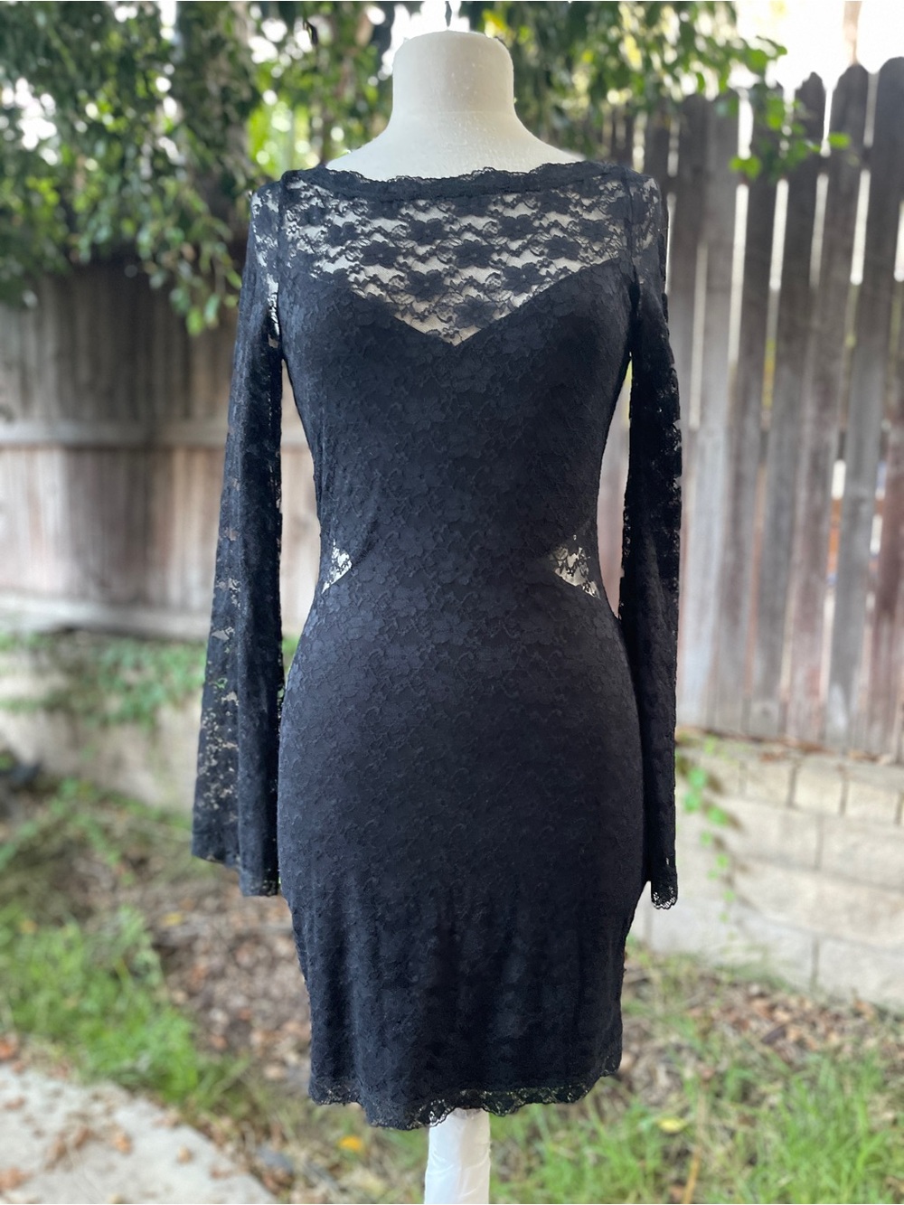 NWT Free People Dress lovely in lace black bell sleeves romantic whimsygoth M